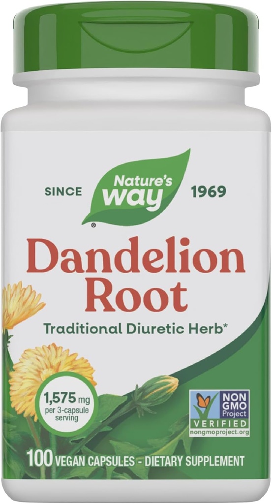 Naturens måte Dandelion Root, Tradisjonell Diuretisk Herb*, Vegansk Dandelion Root Capsules, 100 greve (pakke May Vary)