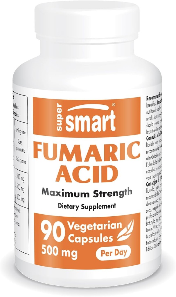 Supersmart - Fumaric Acid 500mg per dag (maksimum styrke) - Naturlig kosttilskudd non-GMO og glutenfri - 90 vegetariske kapsler