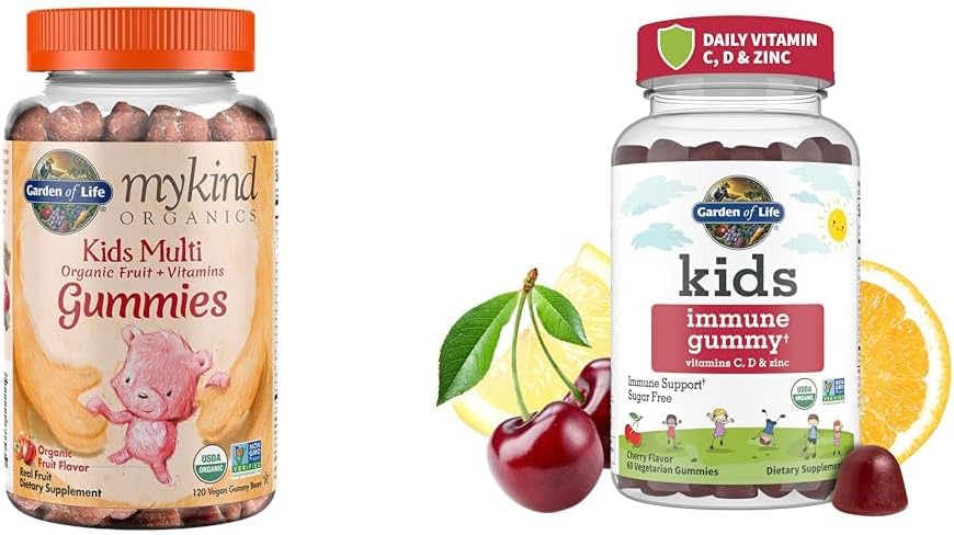 Livshage Organics Kids Gummy Vitaminer - Frukt - Certified Organic, Non-GMO & Vegan & Kids Immun Support Gummies med vitamin C, D som D3 & Zink