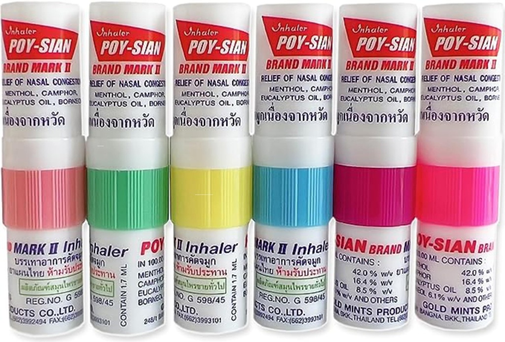 POY-SIAN Mark II Menthol Aromaterapi Nasal Inhaler, Naturlig Herbal Remedy med kjøling essensielle oljer Poysian (pakke av 6)