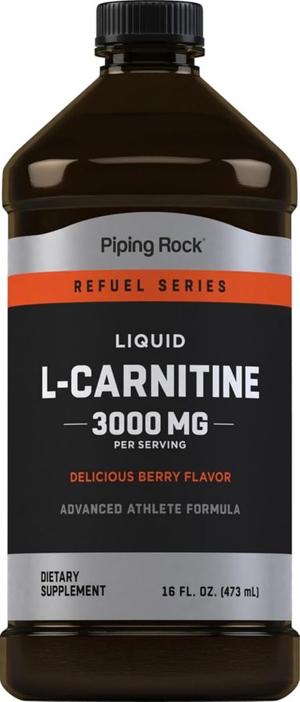 Piping Rock L-karnitin flytende | 3000mg | Berry Flavor | Avansert Atlete Formel | Refuel Series Supplement | Ikke GMO, Glutenfri