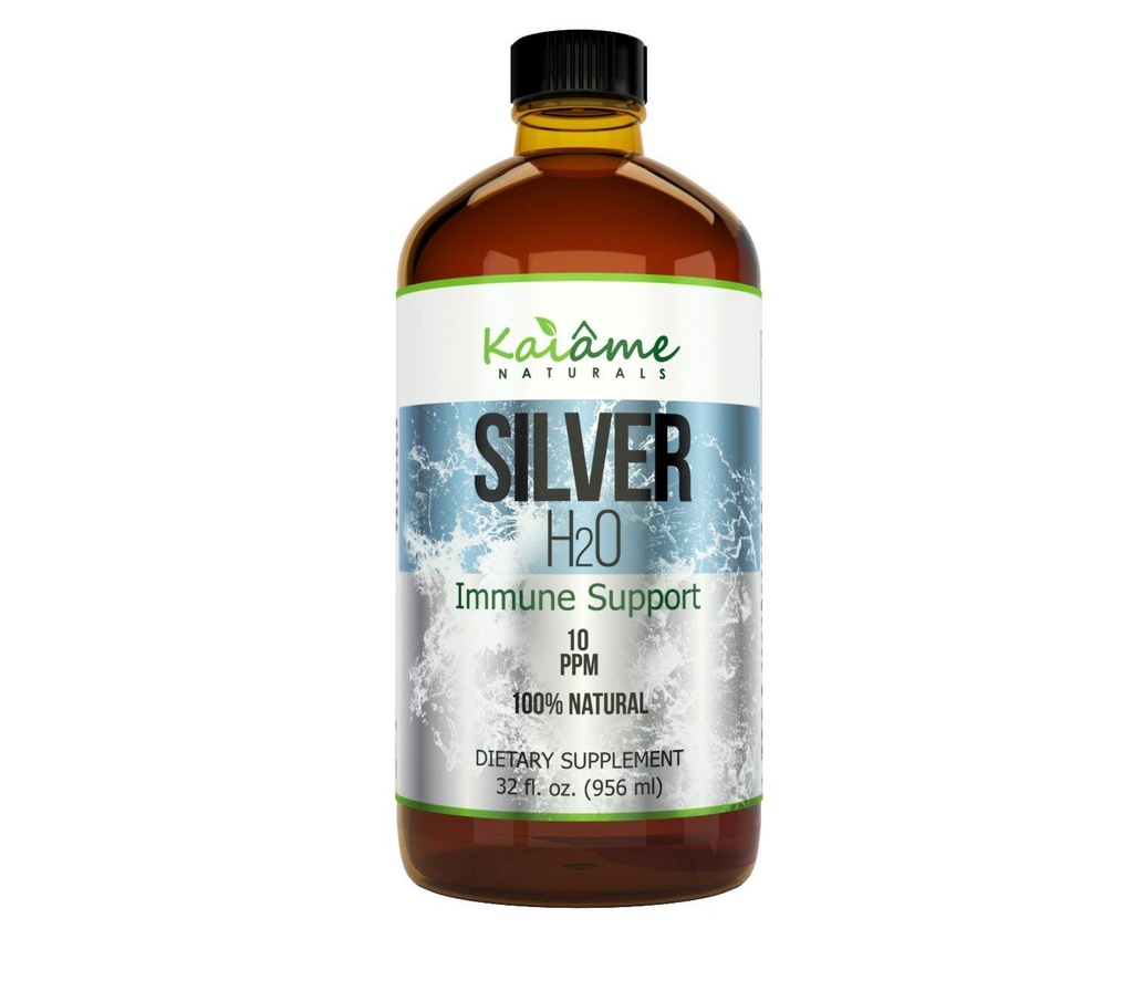 Kaiame Naturals Colloidal Silver, Ionic Silver Solution, 10 PPM, Stor 32 oz glassflaske, Naturlig immunstøtte Supplement, trygt for voksne, barn og kjæledyr