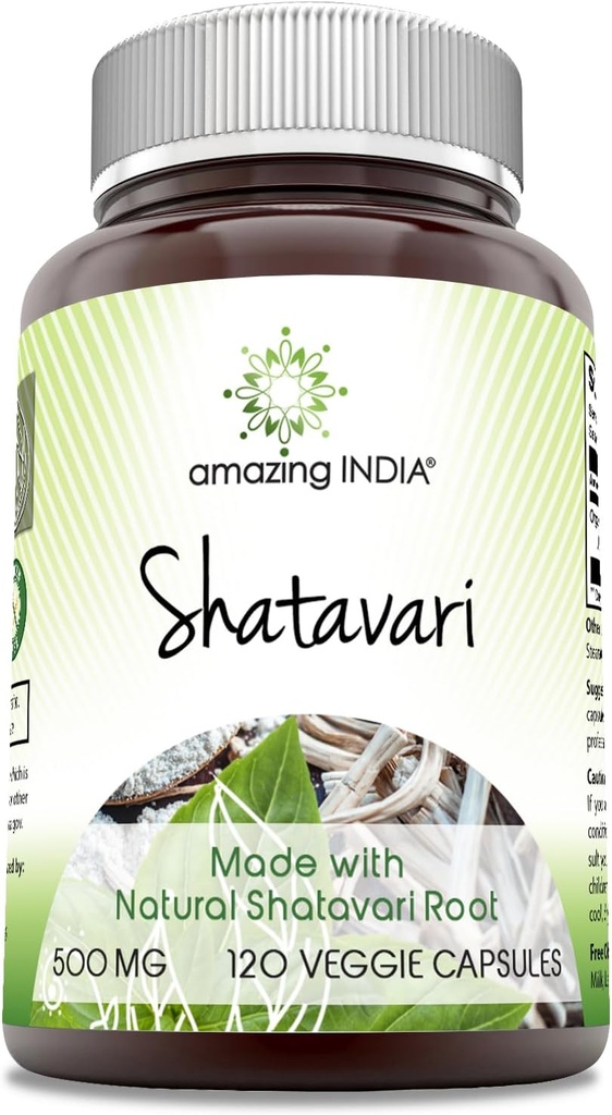 Amazing India Naturlig Shatavari Supplement | 500 mg per servering | 120 Veggie kapsler | Ikke-GMO | Glutenfri | laget i USA
