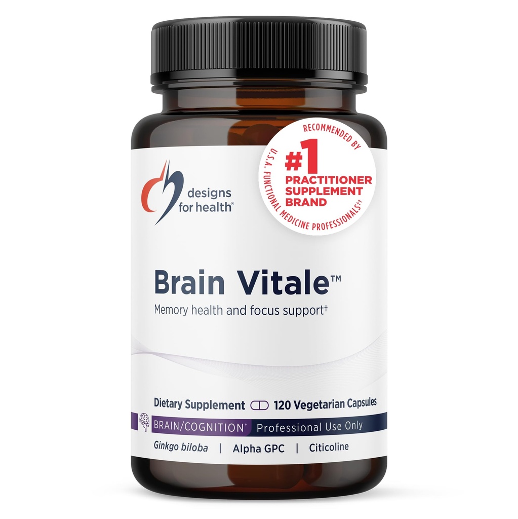 Designer for Helse Brain Vitale med Cognizin Citicolin - \"Nootropic\" Supplement for å hjelpe støtte kognisjon, Mood + minne med GPC Choline, Ginkgo + Acetyl L Carnitine HCL (120 kapsler)
