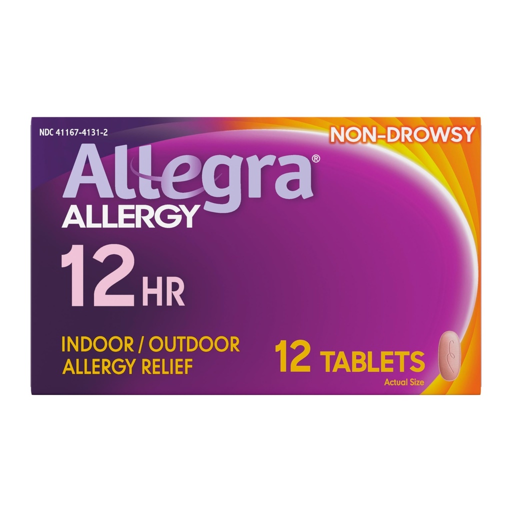 Allegra voksen 12-timers Allergi relief tabletter, ikke-Drowsy Innendørs og Utendørs Allergi medisin, 60 mg Fexofenadin HCI Antihistamin piller, 12-talls