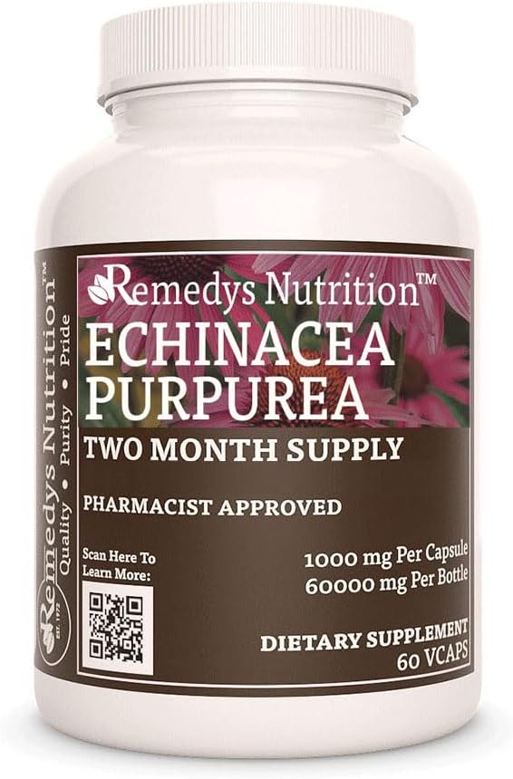 Remedys ernæring Echinacea | 1000 mg, 60 Vegan Capsules Herbal kosttilskudd | To måneders forsyning
