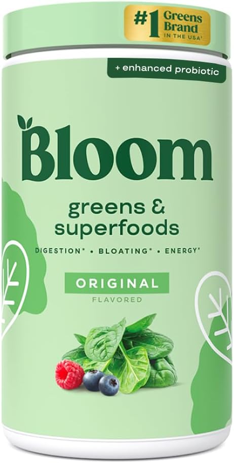 Bloom Ernæring Superfood Grønn pulver, Digestive Enzymer med probiotika og prebiotika, Gut helse, Bloating Relief for kvinner, Klorella, Grønn Juice blanding med beet Root Powder, 60 SVG, Original