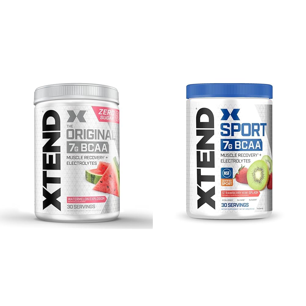 XTEND Original BCAA pulver vannmelon eksplosjon & Sport BCAA pulver jordbær Kiwi splash - Electrolyte pulver for utvinning og hydrasjon med aminosyrer - 30 serveringer