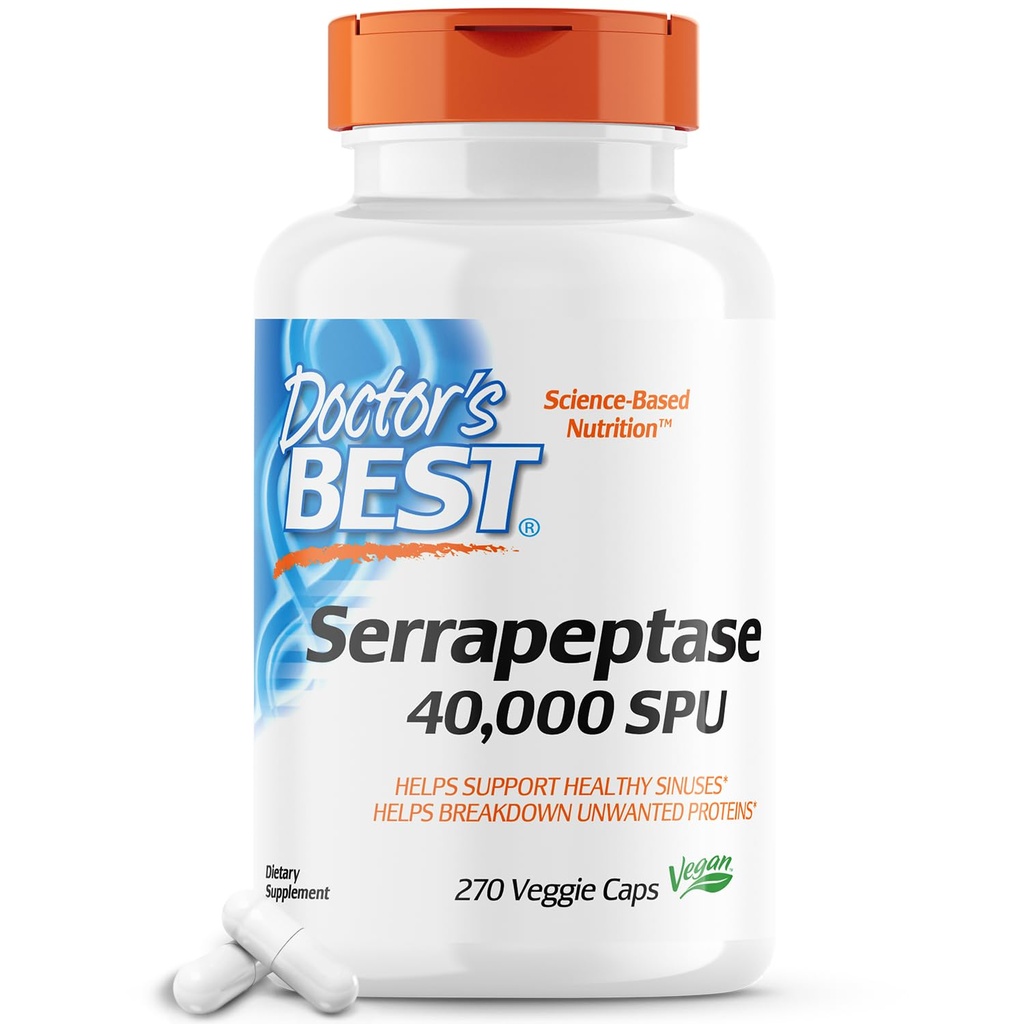 Legens beste Serrapeptase, ikke-GMO, Glutenfri, Vegansk, Støtter Sunn Sinuses, 40 000 SPU, 270 Count (Pack of 1)