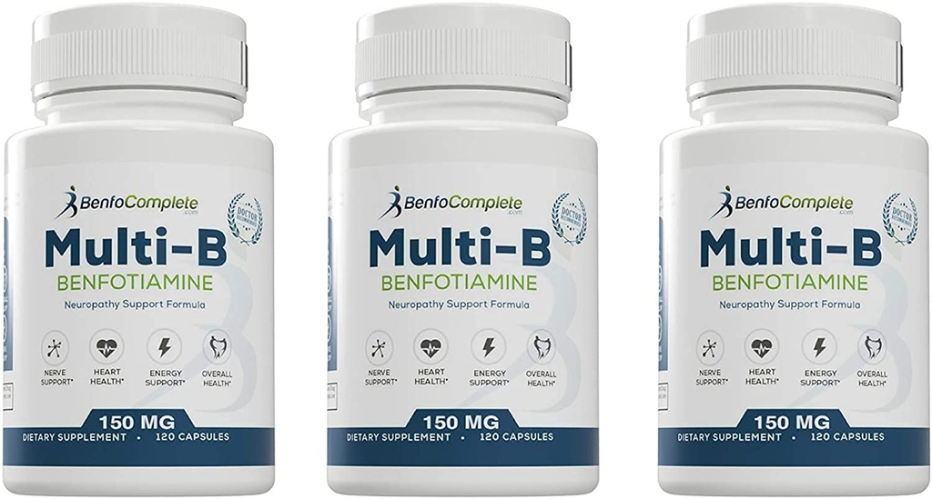 Benfotiamin Multi-B Neuropathy støtteformula for ernæringsstøtte av nevropati - 360 kapsler - Pakke med 3 flasker