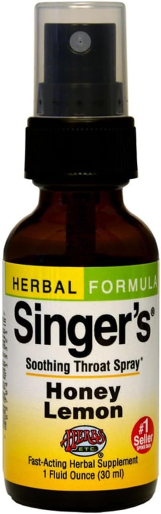 Herbs Etc. Singer's Sparing Grace Honning Lemon – Herbal Remedy for Throat Comfort – Soothing, Hydrating Support med lakrise – alkoholbasert – 1 fl oz (75 serveringer)