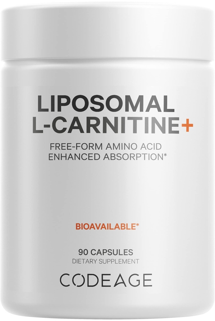 Codeage Liposomal L-karnitin + Supplement - 500 mg L-karnitin L-Tartrat per servering - gratis-form Aminosyre - karnitin - Liposomal levering - Vegansk, ikke-GMO, Glutenfri - 90 kapsler