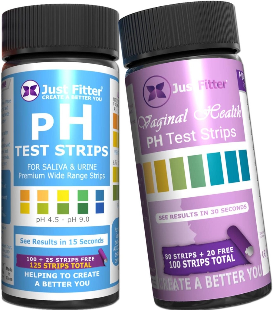 Bare Fitter Kvinners kropp og Vaginal pH Bundle. Nøyaktig pH Strips for Urine, Saliva og Vaginal pH Balance. Enkel rask testing løsning for komplett kropp velvære.