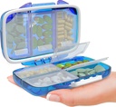 Reise piller Organizer - Moisture bevis bærbar vitaminholder med 7 sammenligninger, Kompakt kosttilskudd tilfelle for rengjøring essensiell medisin Kit fot reise Pocket Pharmacy med etiketter, blå