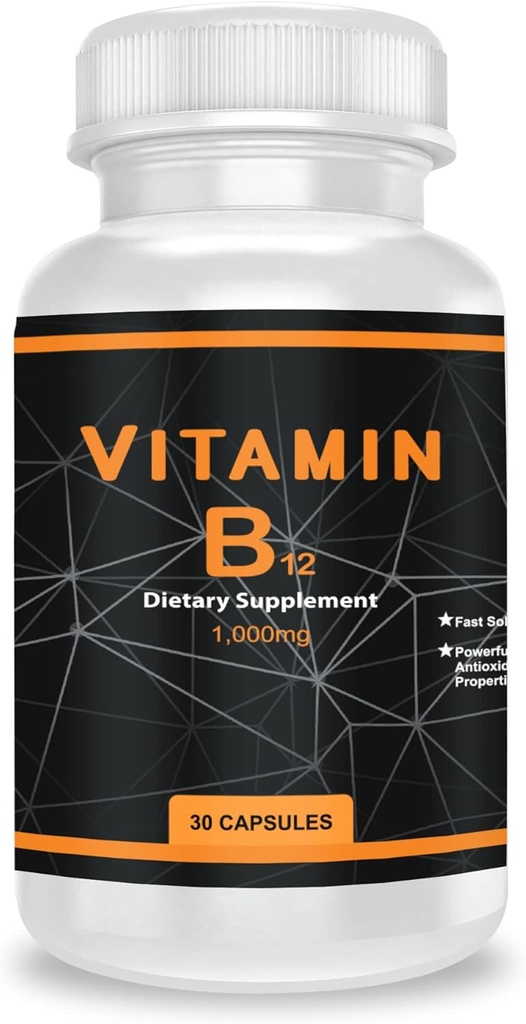 QEI vitamin B12 1000mg, støtter energimetabolisme og nervesystem vedlikehold, vitamin Supplement, 30 kapsler