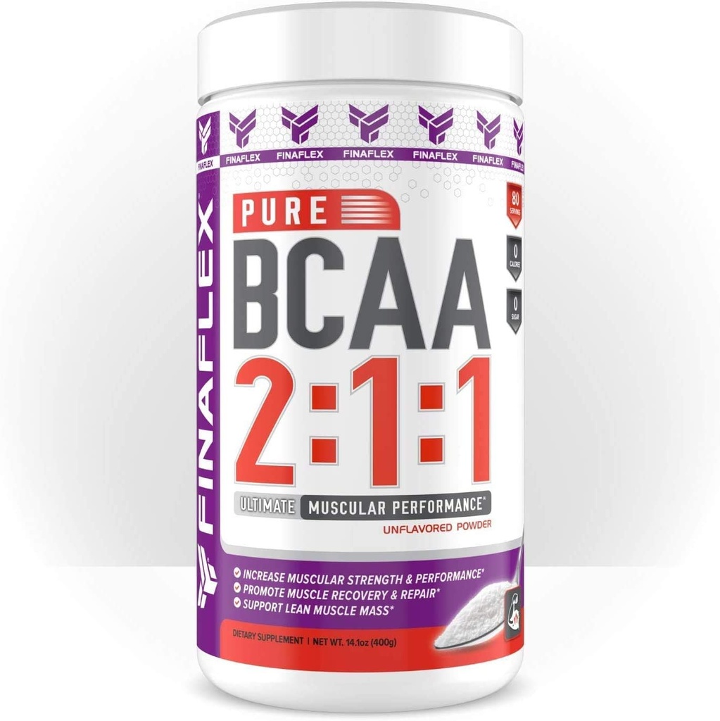 FINAFLEX Pure BCAA 2:1:1, Unflavored - 14.1 oz - fremmer styrke, gjenoppretting og ytelse - med 2:1:1 Forholdet mellom leucin, isoleucin og Valine + vitamin C - 80 Serveringer