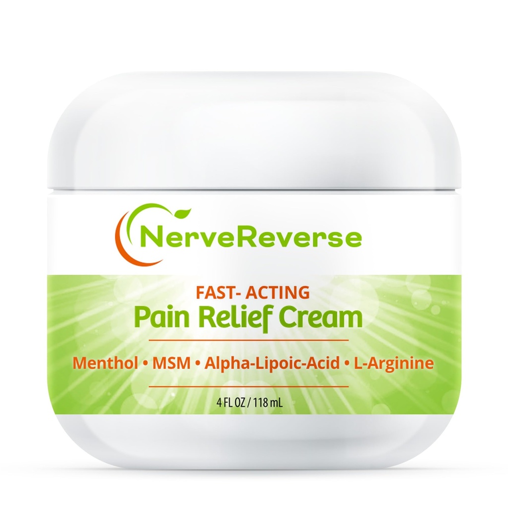 Nerve reverse - Neuropathy smerte lindring krem for føtter, hender, ben tær. Stor 4 OZ. JAR. Fast-Argin, Maks styrke krem med 4% Menthol, MSM, L-karnitin, L-arginin, vitamin E, vitamin B6