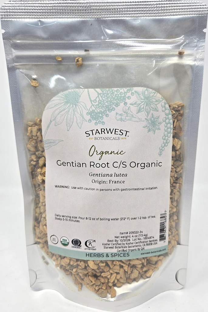 Starwest Botanicals Organisk Gentian Root C/S, 4 Ounces