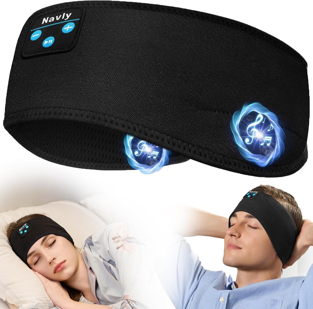 Navly Sleep Hodetelefoner, 10Hrs Sports Hodebånd med myk Cozy Earbuds Komfortabel, Hodetelefoner Hodebånd med ultra-Thin HD Stereo høyttalere Perfekt for trening, Running,Yoga,Travel