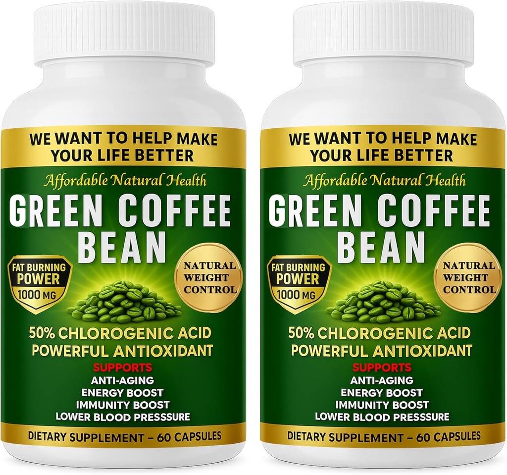 Grønn kaffebønne ekstrakt, 100% ren grønn kaffebønne kapsler, 50% klorogensyre, 10.000 mg styrke, 120 kapsler, 4 måneders forsyning, ikke-GMO og glutenfri, Tradisjonell urte supplement