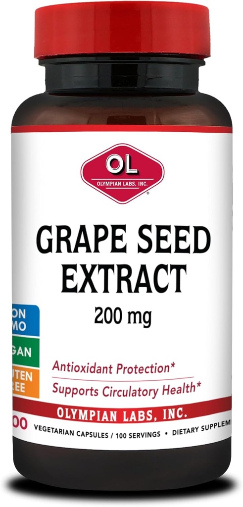 Olympian Labs Grape Seed Extract Kapsler - 200 mg - 100 Grønnsaker Kapsler som støtter hjerte helse, antioksidant beskyttelse.