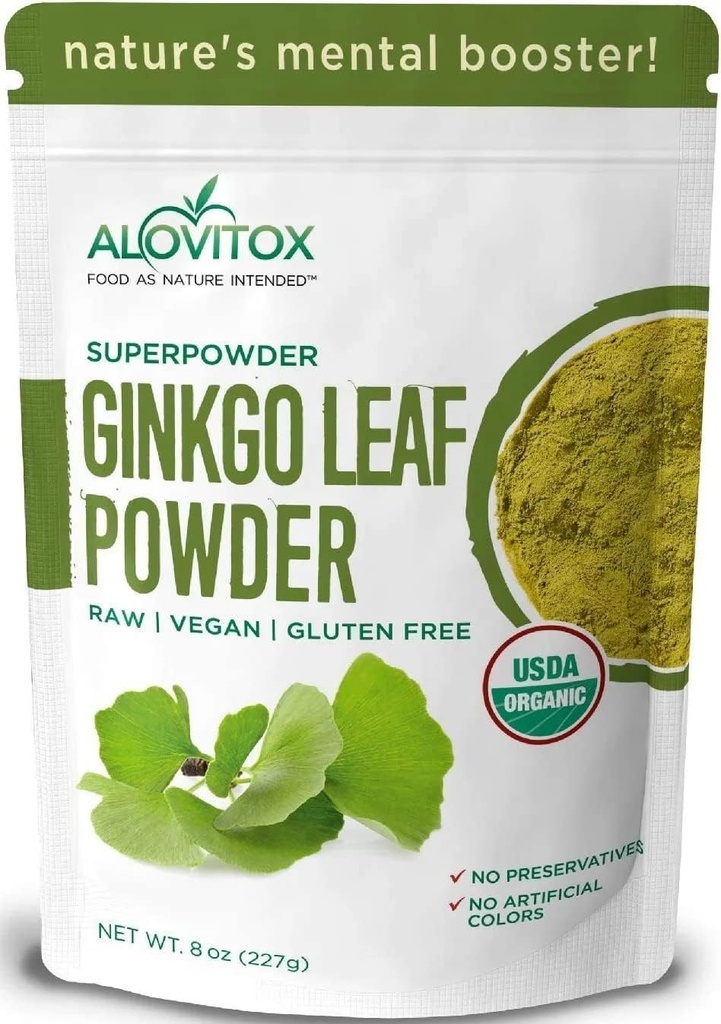 Ginkgo Biloba Leaf pulver 8oz - Ginkgo Biloba te støtter sunn aldring, minne, fokus, Mood & konsentrasjon - 100% naturlig Ginko Leaf ekstrakt, vegansk, ikke GMO og sertifisert organisk Ginkgo Leaf pulver