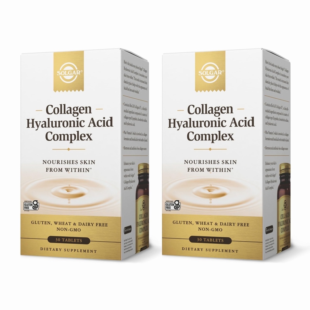 SOLGAR Collagen Hyaluronsyre Kompleks - 30 tabletter, Pakke med 2 - Ikke-GMO, Glutenfri, Dairy Free - 60 Total Services