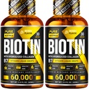 PURE RESEARCH Biotin & kollagen 60.000mcg hårvekst flytende dråper, støtte: sterke negler, glødende hud, sunn hårvekst, mer absorpsjon enn kapsler og piller (4Fl Oz)
