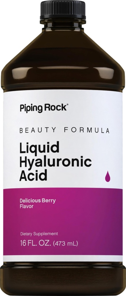 Piping Rock Hyaluronsyre Supplement | 100 mg | 16 fl oz | Berry Flavored væske | Vegetarisk formel | Ikke-GMO, Glutenfri