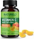 NATURELO Hele maten vitamin C Gummies, vitamin C fra Acerola Cherry, plantebasert kosttilskudd, 60 Vegan-vennlige gummies