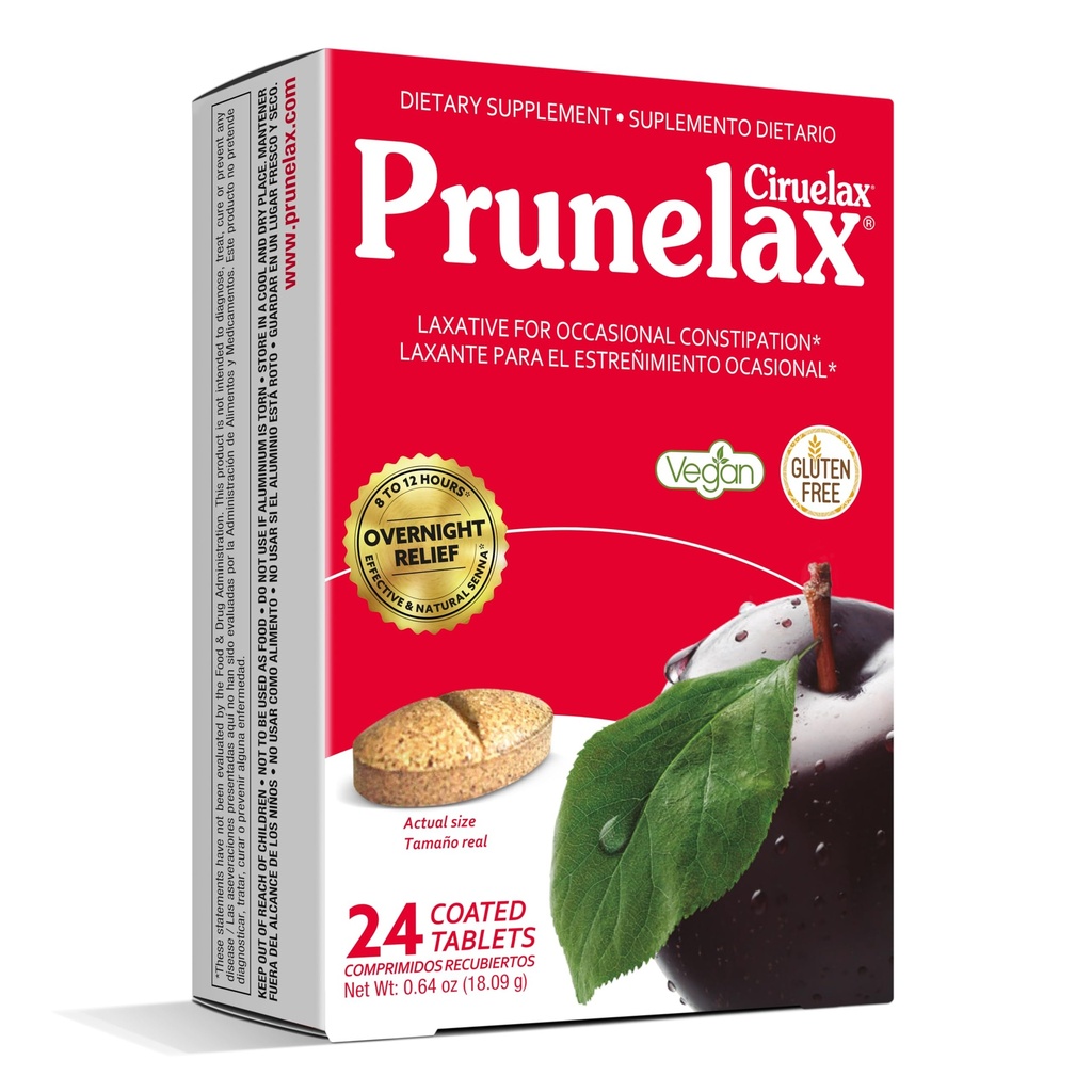 Prunelax Ciruelax Vanlig styrke Laxative tabletter - Overnatting Relief for anledningssykdommer, Senna ekstrakt, Vegan & Glutenfri, Fast-Atferd Gentle Relief - 24ct