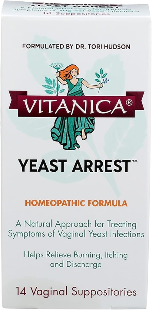 Vitanica Yeast Arrest, Homøopatisk Vaginal Suppositorier, for Yeast infeksjon symptomer, lindrer brenning, kløe og utløsning, med Boric Acid, Te Tree Olje & Probiotika, Vegan (Yeast Arrest, 14)