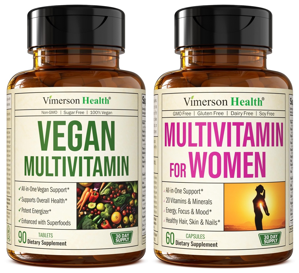 Vimerson Helse Vegansk Multivitaminer for vegansk og vegetarianere og multivitamin for kvinner