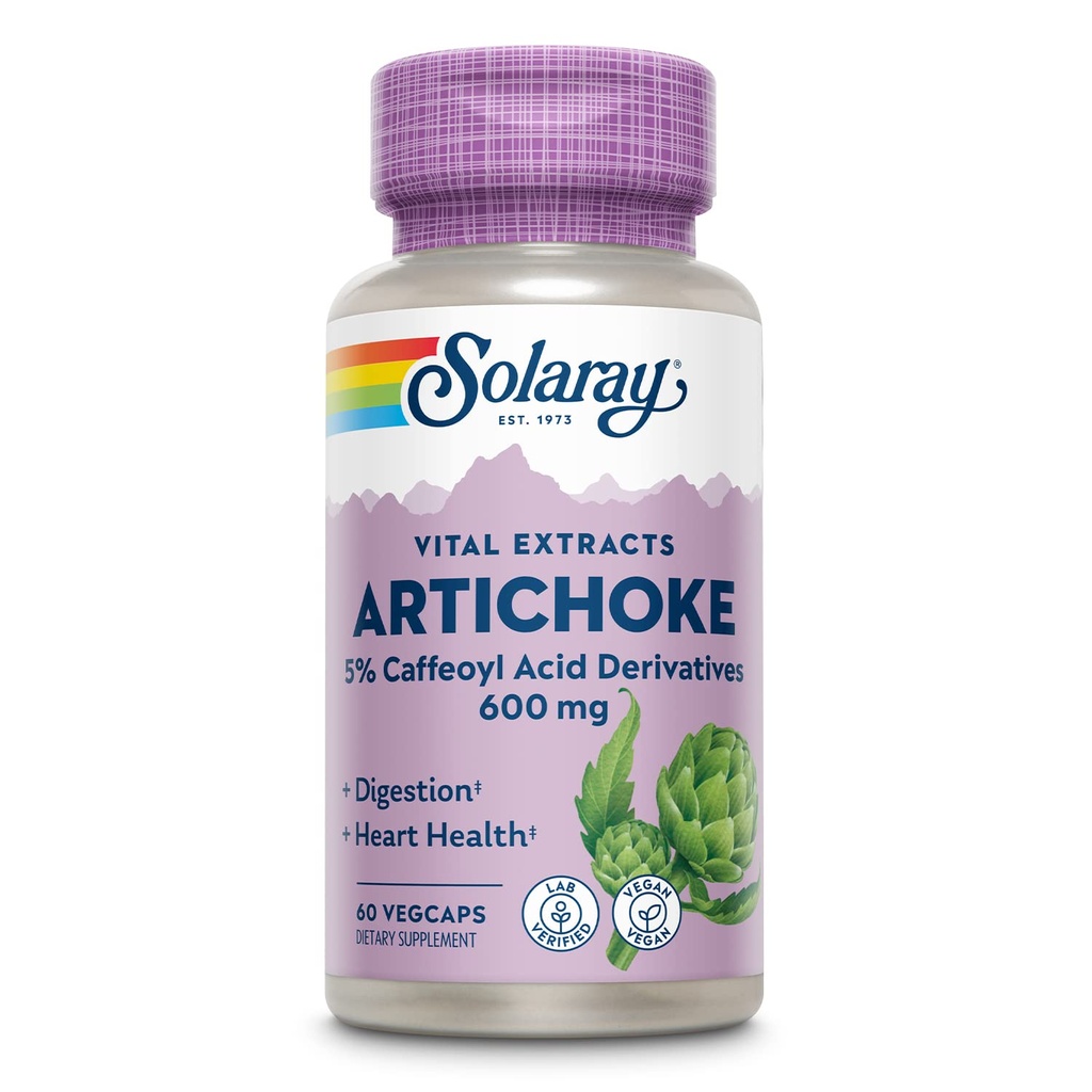 SOLARAY Artichoke Leaf Ekstrakt 600mg garantert potens | Sunn lever, Gall Bladder & Digestiv funksjon Støtte | Lab verifisert | 60 Vegkaps