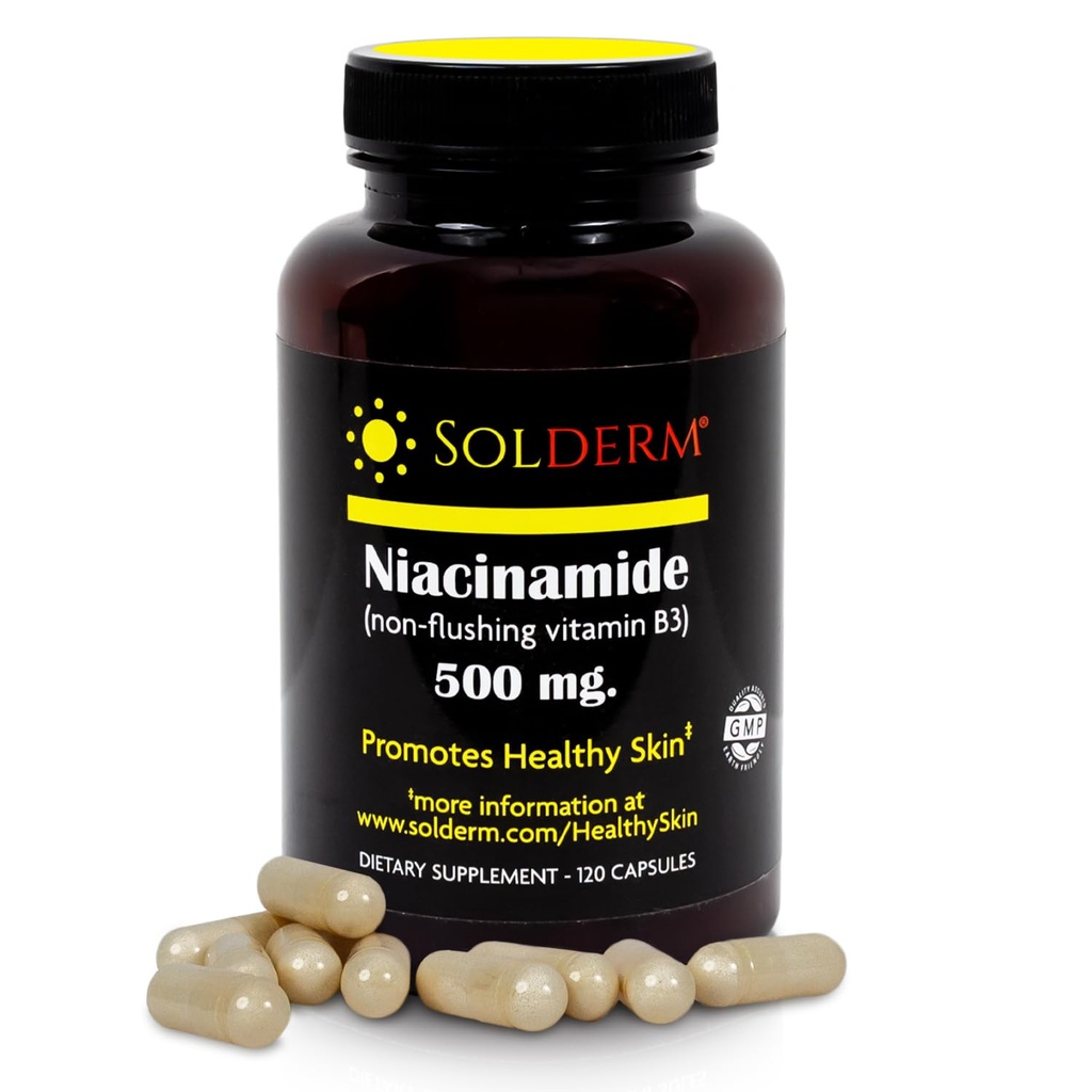 Niacinamid ikke-flisende vitamin B3 Supplement | Vegetarisk og glutenfri vitamin Niacinamid Tabletter med grønnsaker Cellulose Casings | fremmer sunn hud | 120 kapsler | 500mg