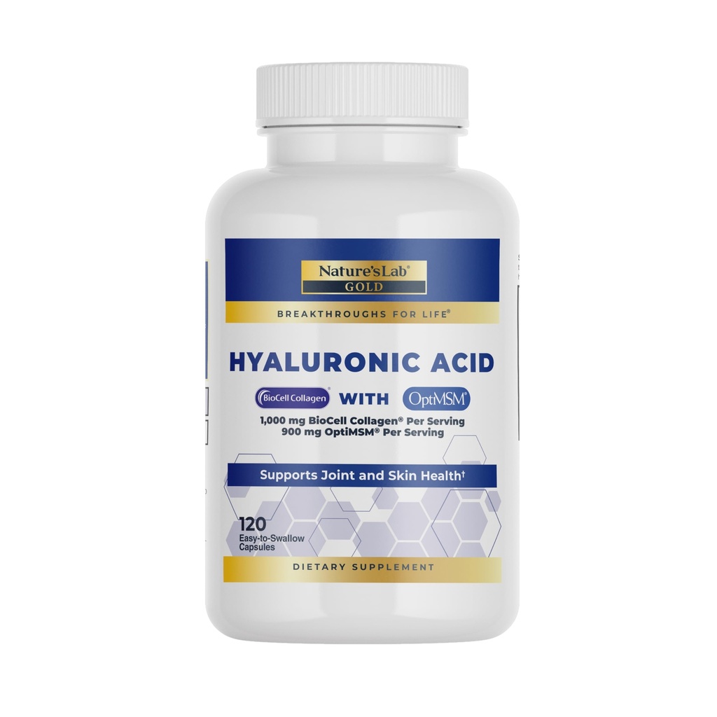 Naturens Lab Hyaluronsyre med biocelle kollagen og MSM - Hudhydrasjon, felles helse - 120 kapsler (40 dagers forsyning)