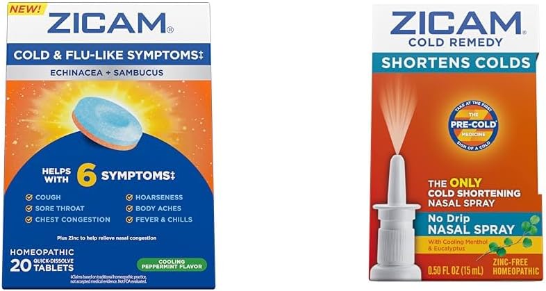 Zicam Kald & influensa symptomer 20 tabletter og no-Drip Nasal Spray Cold Remedy 0.5 Ounce