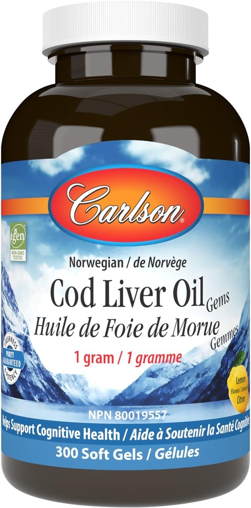Carlson Labs Cod Liver Oil, Lav Vitamin A, 230 mg Omega-3, 300 greve