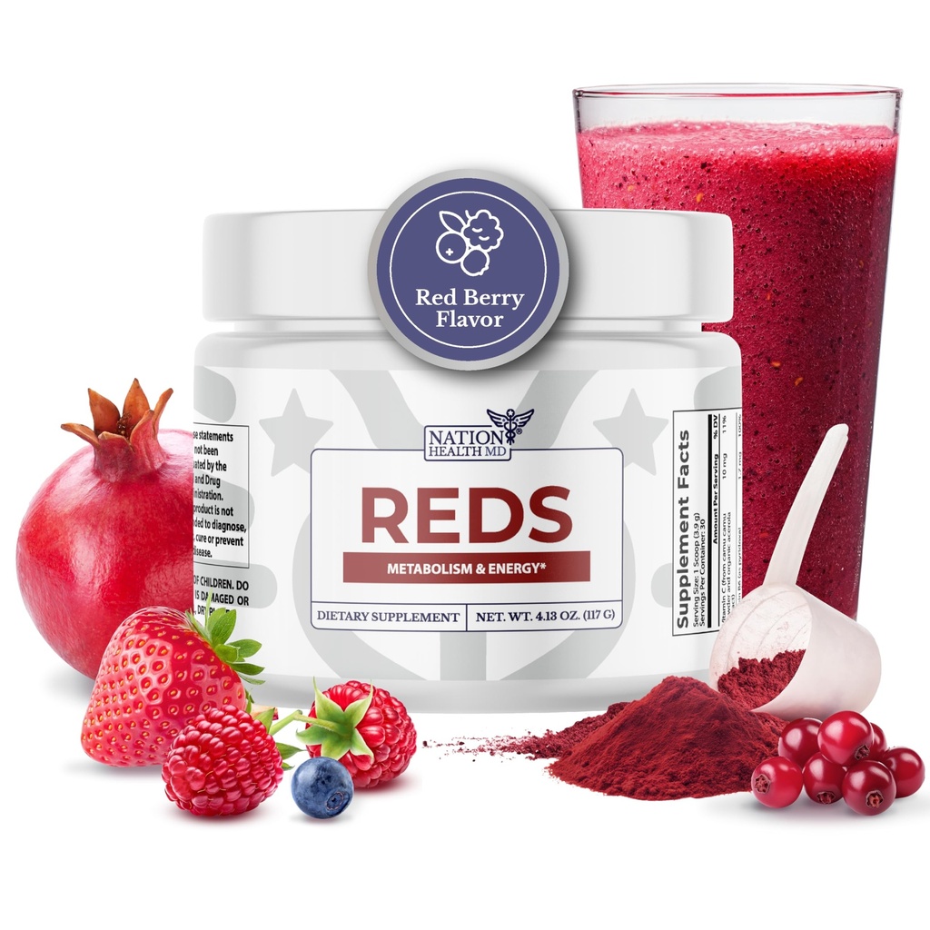 Røde - Super Røde pulver med 39 Superfoods, Antioksidant-Rich Røde pulver Superfood, Probiotika og Digestive Enzymer for energi, Metabolisme og Gut Helse - Rød Berry Flavor