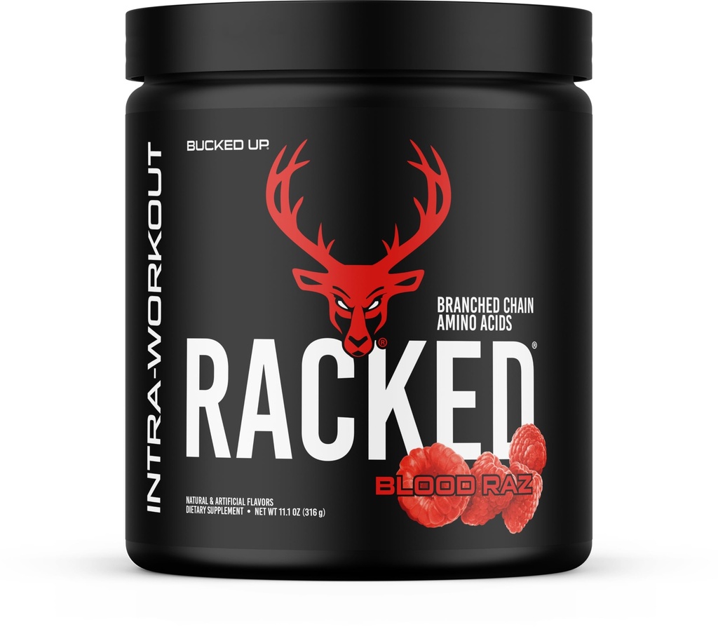 Bucked Up Racked Blood Raz | Intra trening BCAA 2-1-1 formel med L karnitin Acetyl L karnitin Taurin og L Tyrosin | Aminosyre pulver Supplement (30 Serveringer)