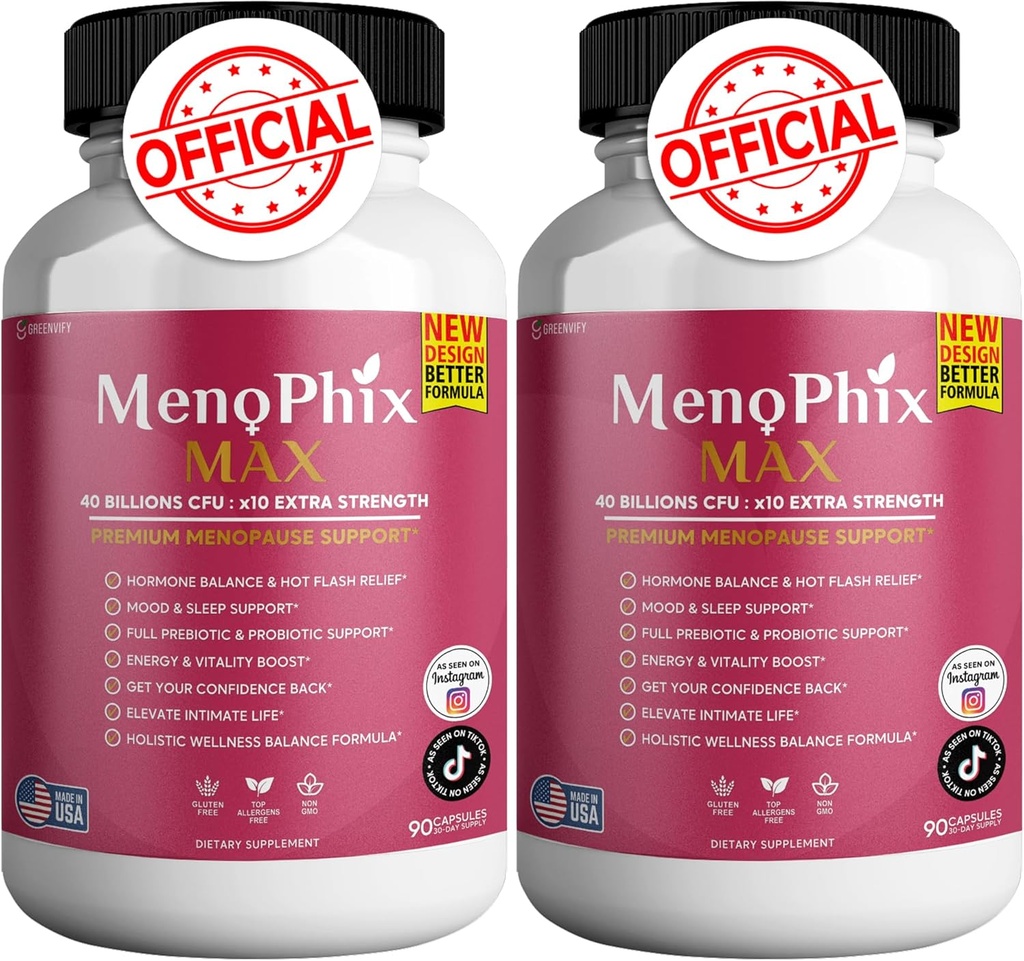MenoPhix Max Premium Menopause støtte supplement, 40 milliarder CFU, ekstra styrke, 180 kapsler (2)