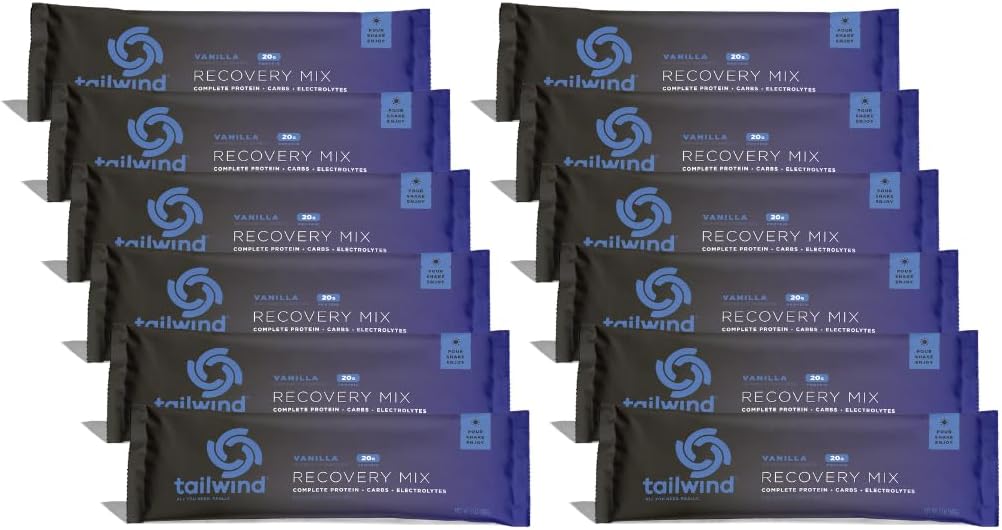 Tailwind ernæringsgjenvinningsblanding, 20 gram komplette protein, karbohydrater og elektrolyter pulverdrikkblanding for post-arbeid, fri for gluten, soya og dairy, vegansk, 12 serveringer, vanilla