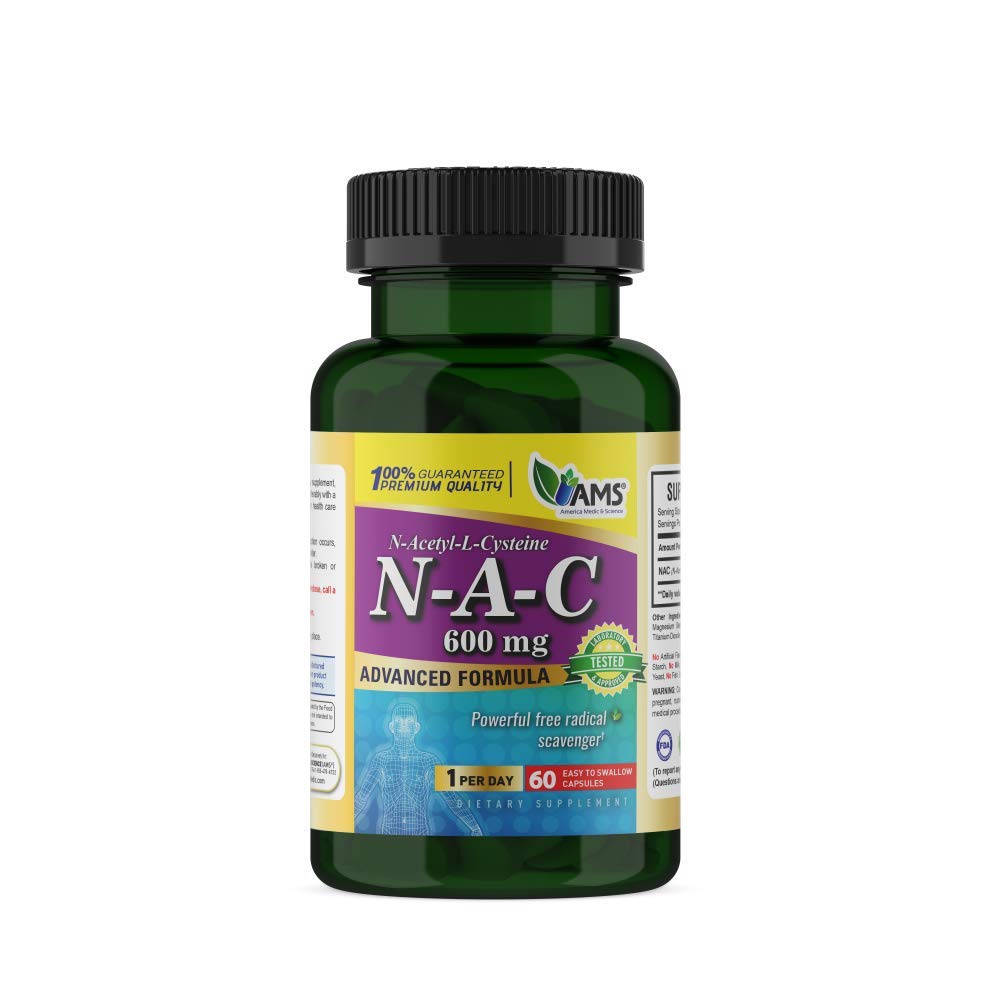 America Medic & Science NAC 600mg – NAC Supplement for Lung Health & Immune Support, Liver Support & Antioksidanter – N-Acetyl-Cysteine – 60 Kapsler (Pack of 1)