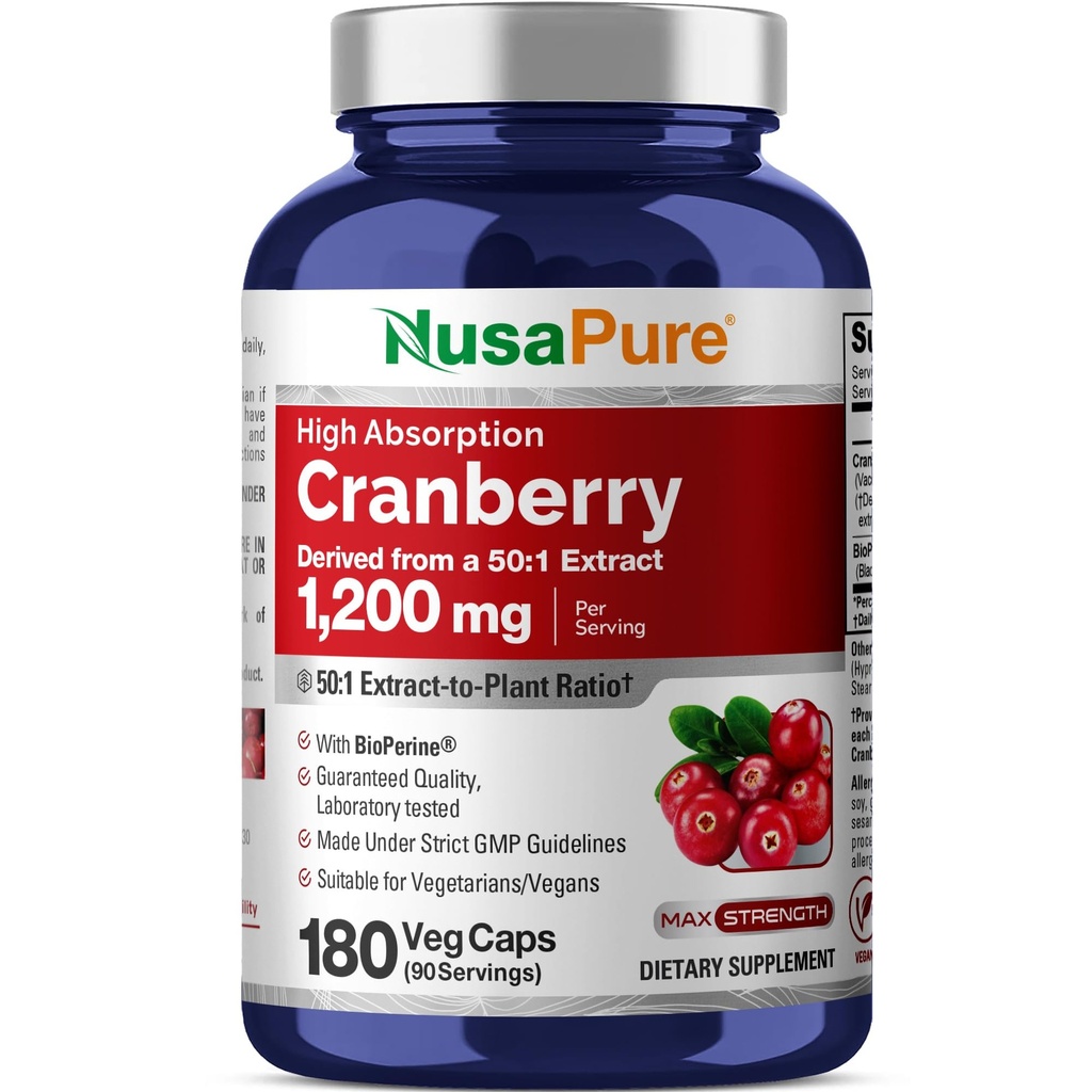 NusaPure Cranberry 60 000 mg 180 Veg Caps (Bioperine, Non-GMO, Vegan)
