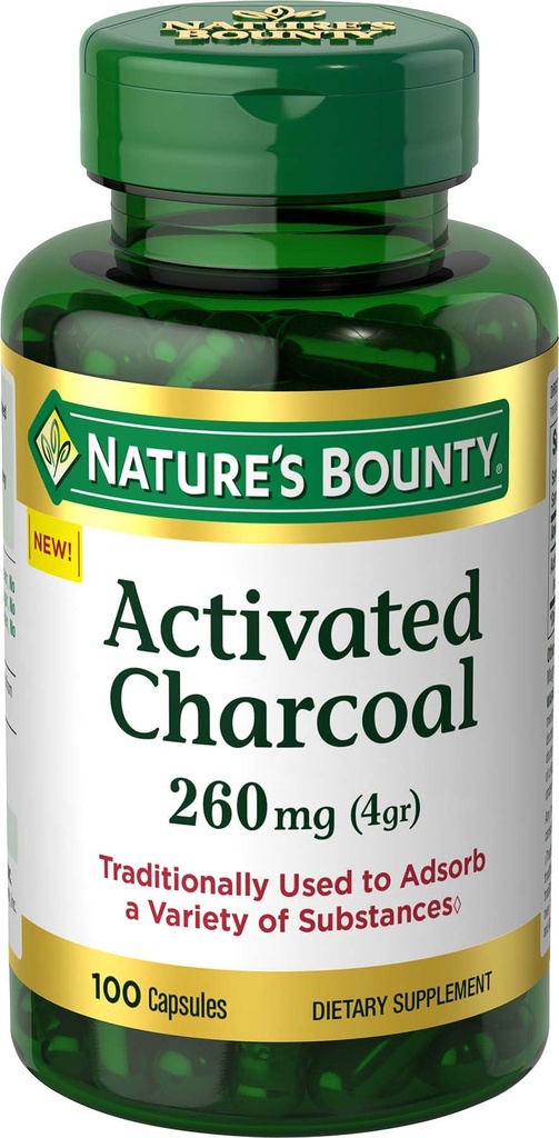 Naturens Bounty aktivert Charcoal 260 mg, 100 kapsler, kosttilskudd for å støtte en sunn livsstil