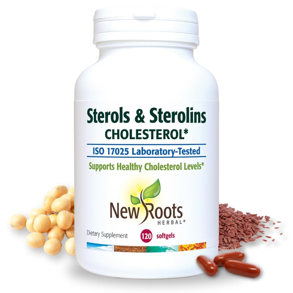 NYE ROOTS HERBAL Plantesteroler og steroider Supplement med organiske Flaxfrø | Stanoler eller Phytosteroler for kolesterol støtte med kilden til Omega-3s (120 Softgels)