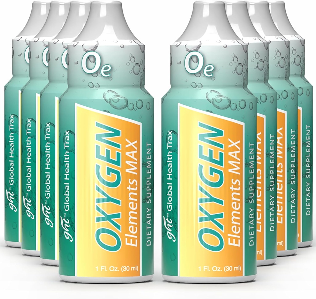 GHT - Oksygenelementer Max flytende oksygen slippes i 1 Ounce flaske, bærbar kosttilskudd - Bolster Endurance og Stamina, rengjøringsceller (8 pakke)