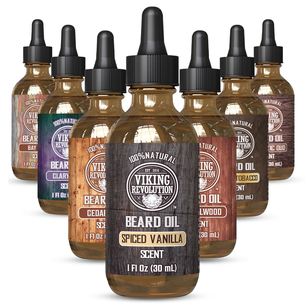 Vikingrevolusjonen Spiced Vanilla Beard Oil for menn - Naturlig Mens Beard Oil med Argan og Jojoba Oil - Beard Softener, styrker og fortøyler
