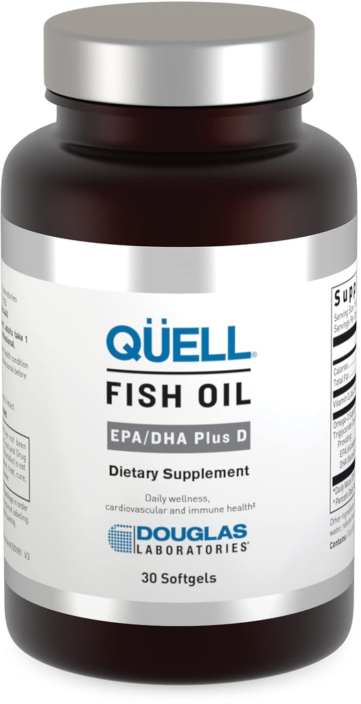 Douglas Laboratories Quell Fish Oil EPA / DHA Plus D | 3:2 Forholdet mellom EPA og DHA Essential Omega 3 Fatty Acids Plus 1000 I.U. av vitamin D3* | 30 Softgels