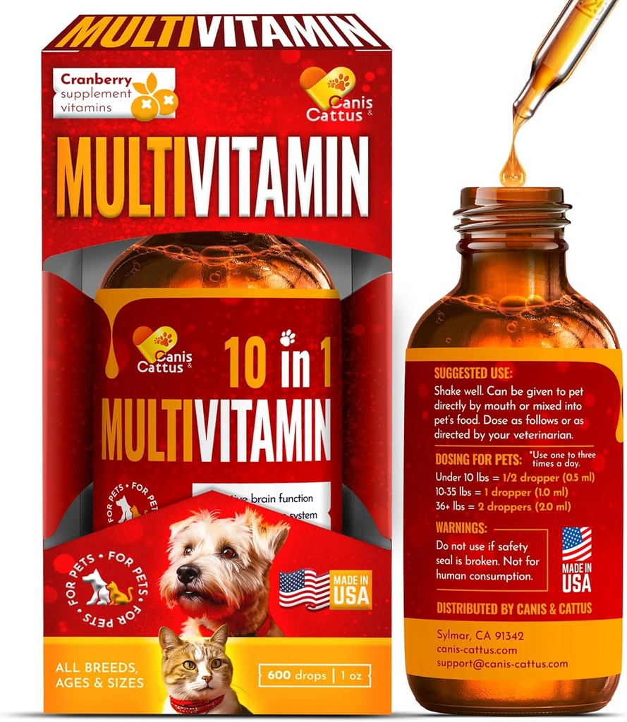Vitaminer for hunder | Kattvitaminer | Flytende multivitamin for hunder | Multivitamin for katter | Rene ingredienser | 1 oz